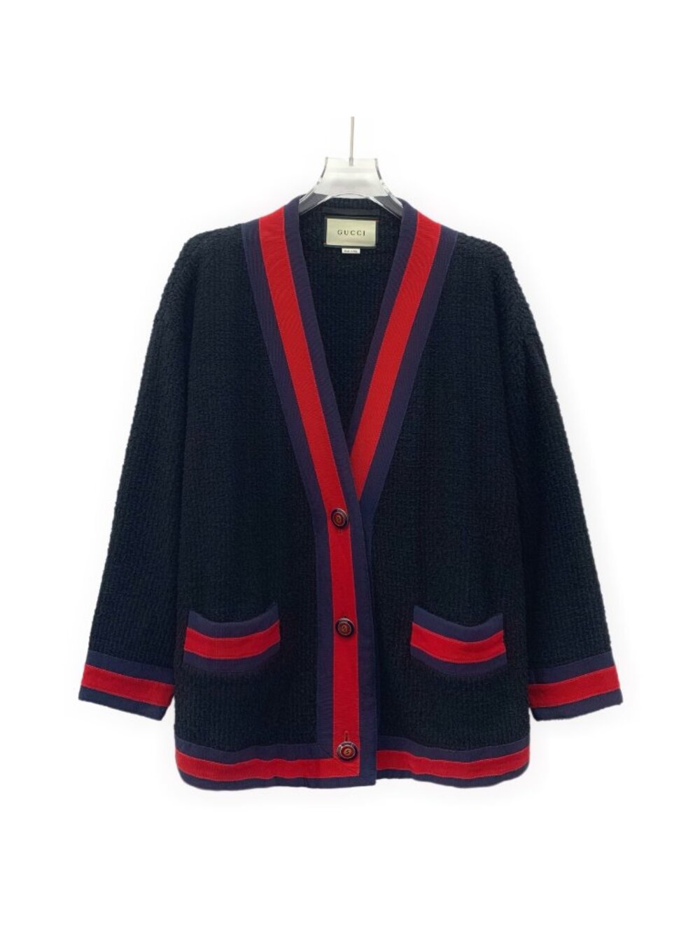 Gucci Black Stripe-Trim Single-Breasted Long-Sleeve Knit Cardigan